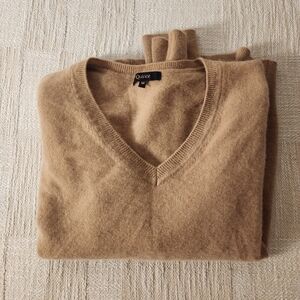 Quince Tan V-Neck Sweater